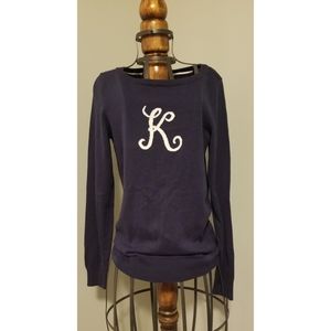 Lily Pulitzer "K" navy blue sweater